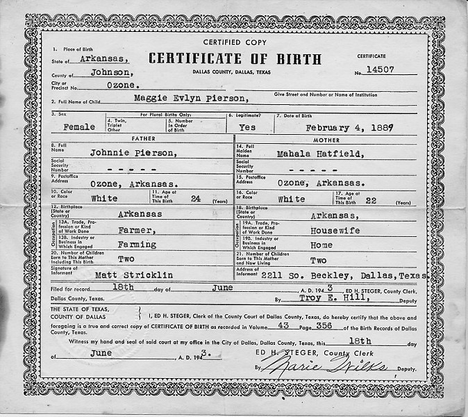 Dallas county birth certificate