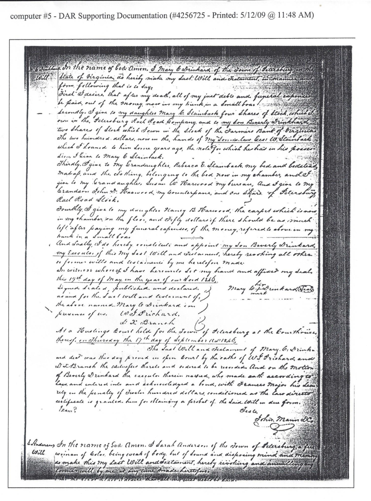 Will of Mary Thompson Drinkard