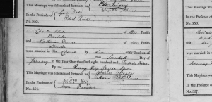 Marriage record of Charles Veale and Catherine Davies