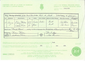 Marriage of Catherine Davies Veale to Wm Whitelaw