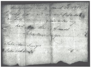 A. Hatfield written in margian -- I certify and I and my wife Susannah are both willing given under my hand this 29 of March 1798. Signed John Mann