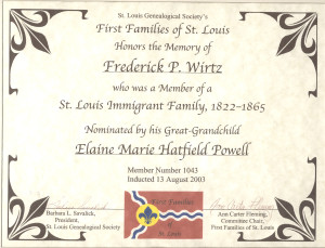 FIRST FAMILIES of St. Louis cert