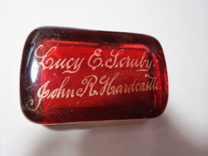 Paperweight commemorating the marriage of Lucy E. Scruby & John R. Hardcastle