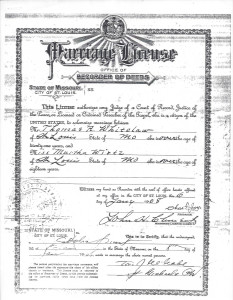 Marriage License and certificate for Thomas Rees Whitelaw and Martha Wirtz