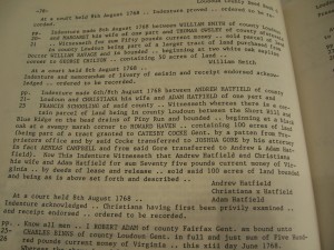 Indenture made 6th/8th August 1768 between Andrew Hatfield of county Coudoun and Christiana his wife...